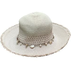 Scala Collezione Sun Beach Fringed Rim Hat Shell Band EUC